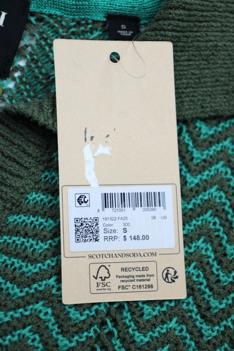 Scotch & Soda Mens Small Open Structured Knitted V Neck Polo Green NWT $148 - Picture 8 of 11